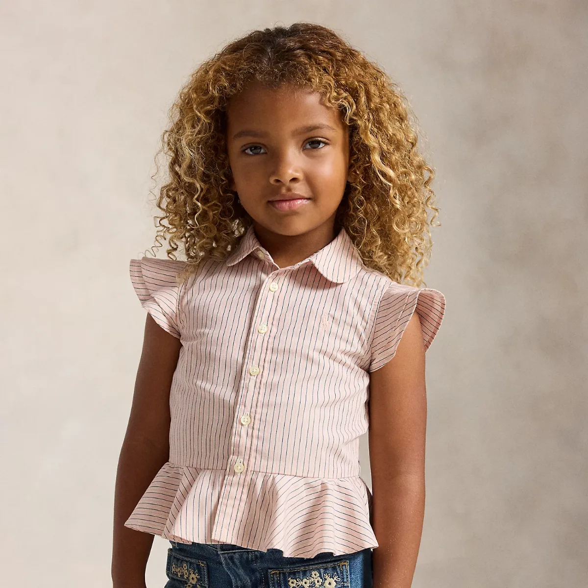 Striped Cotton Peplum Shirt by Ralph Lauren