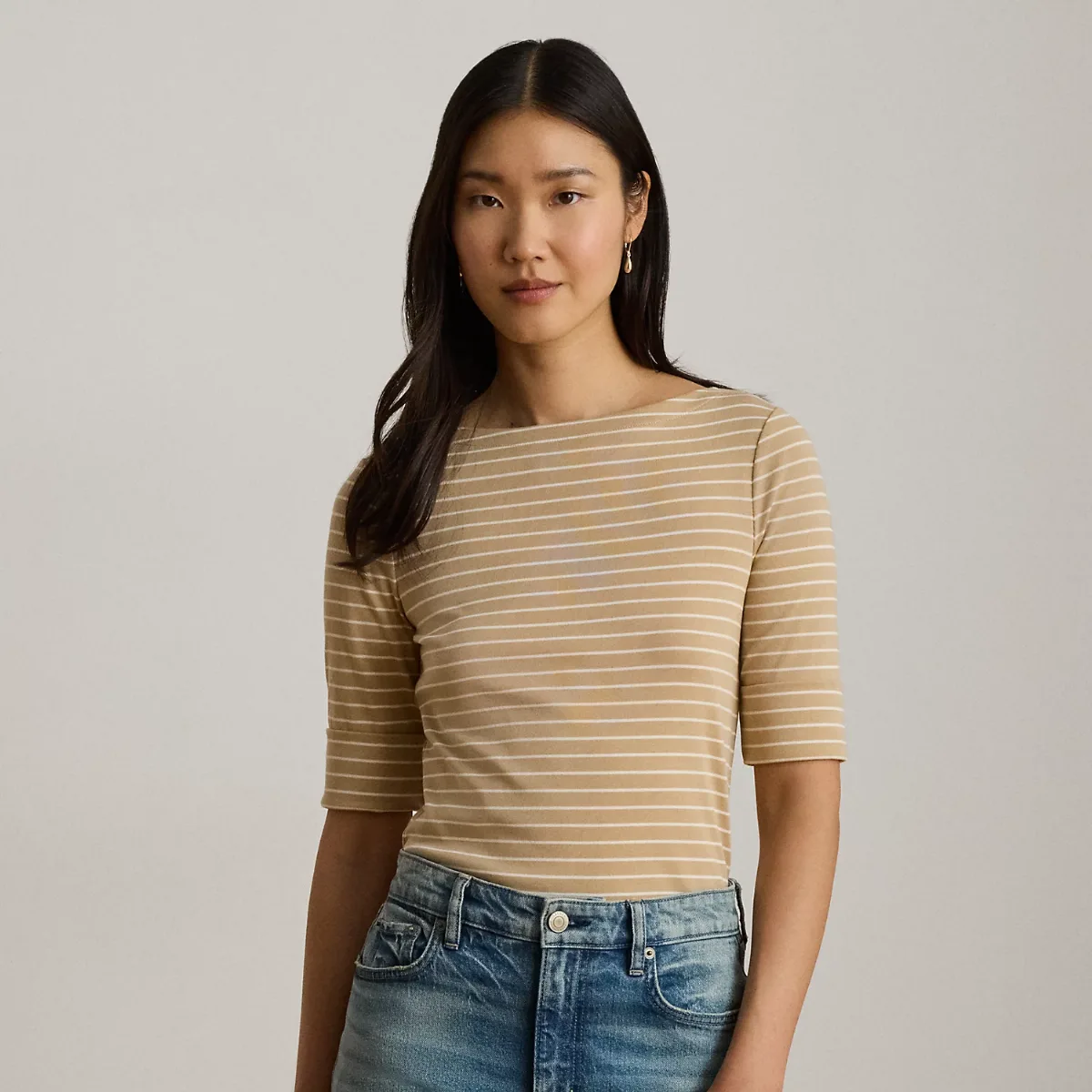 Striped Stretch Cotton Boatneck Tee by Ralph Lauren