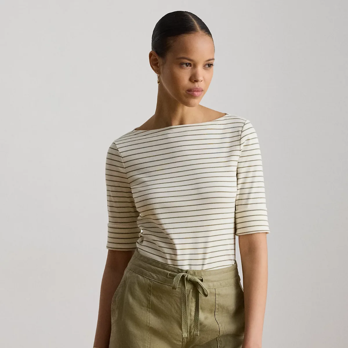 Striped Stretch Cotton Boatneck Tee