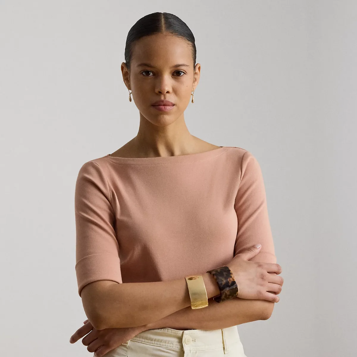 Stretch Cotton Boatneck Tee by Ralph Lauren