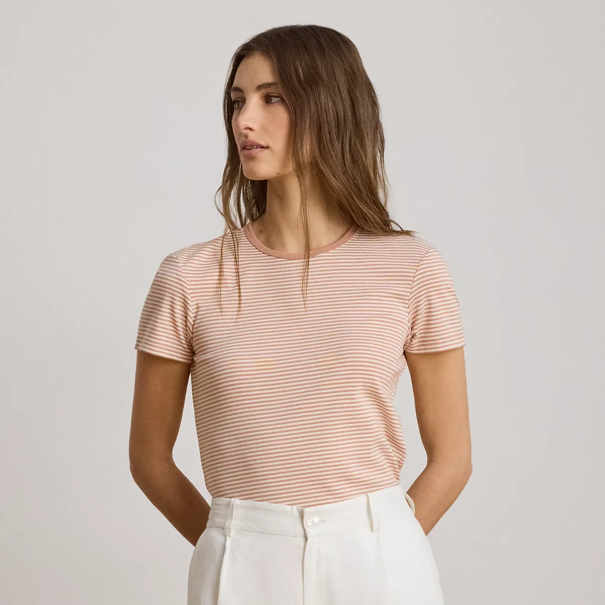 Striped Rib-Knit Stretch Cotton Tee by Ralph Lauren