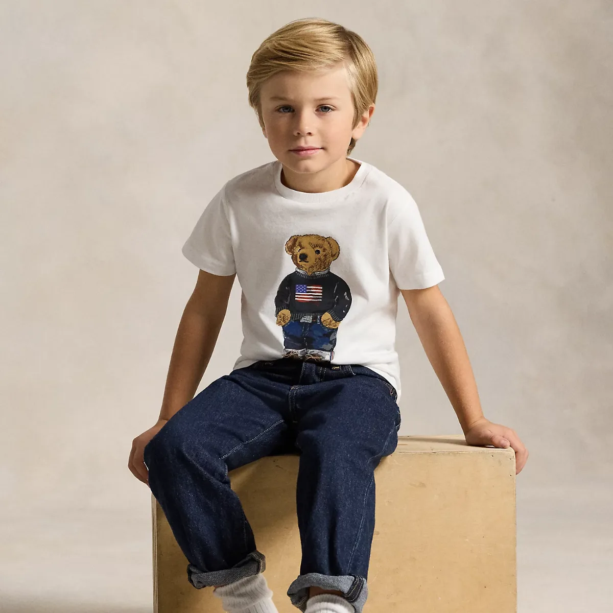 Polo Bear Cotton Jersey Tee in White Core Bear by Ralph Lauren