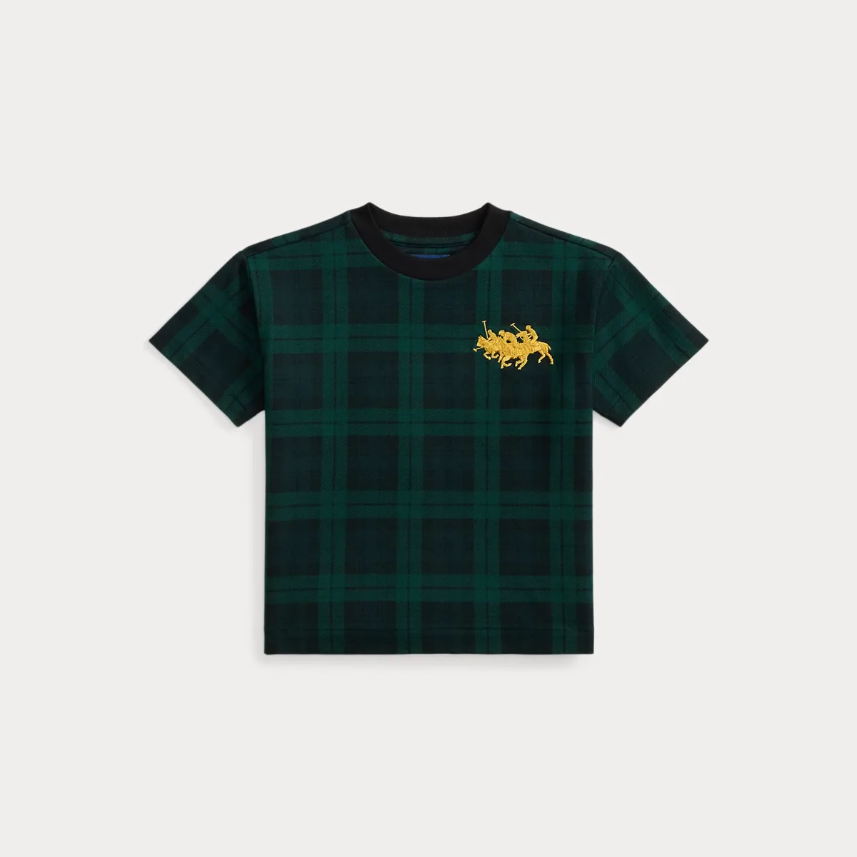 Big Fit Triple-Pony Plaid Cotton Tee by Ralph Lauren