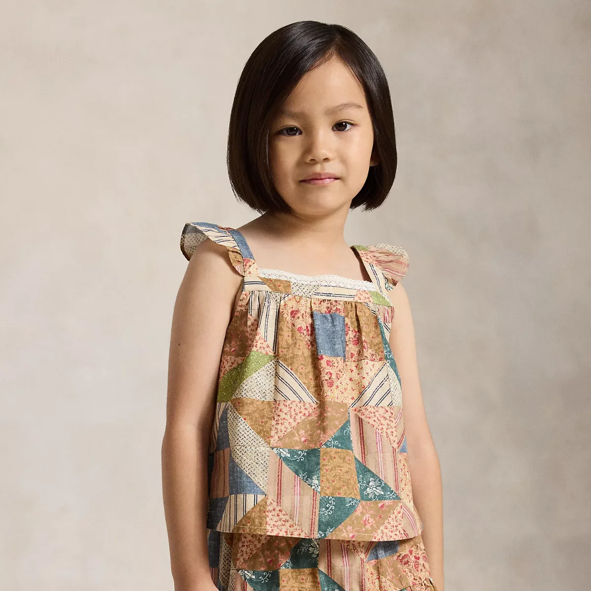 Patchwork-Print Cotton Boxy Top by Ralph Lauren