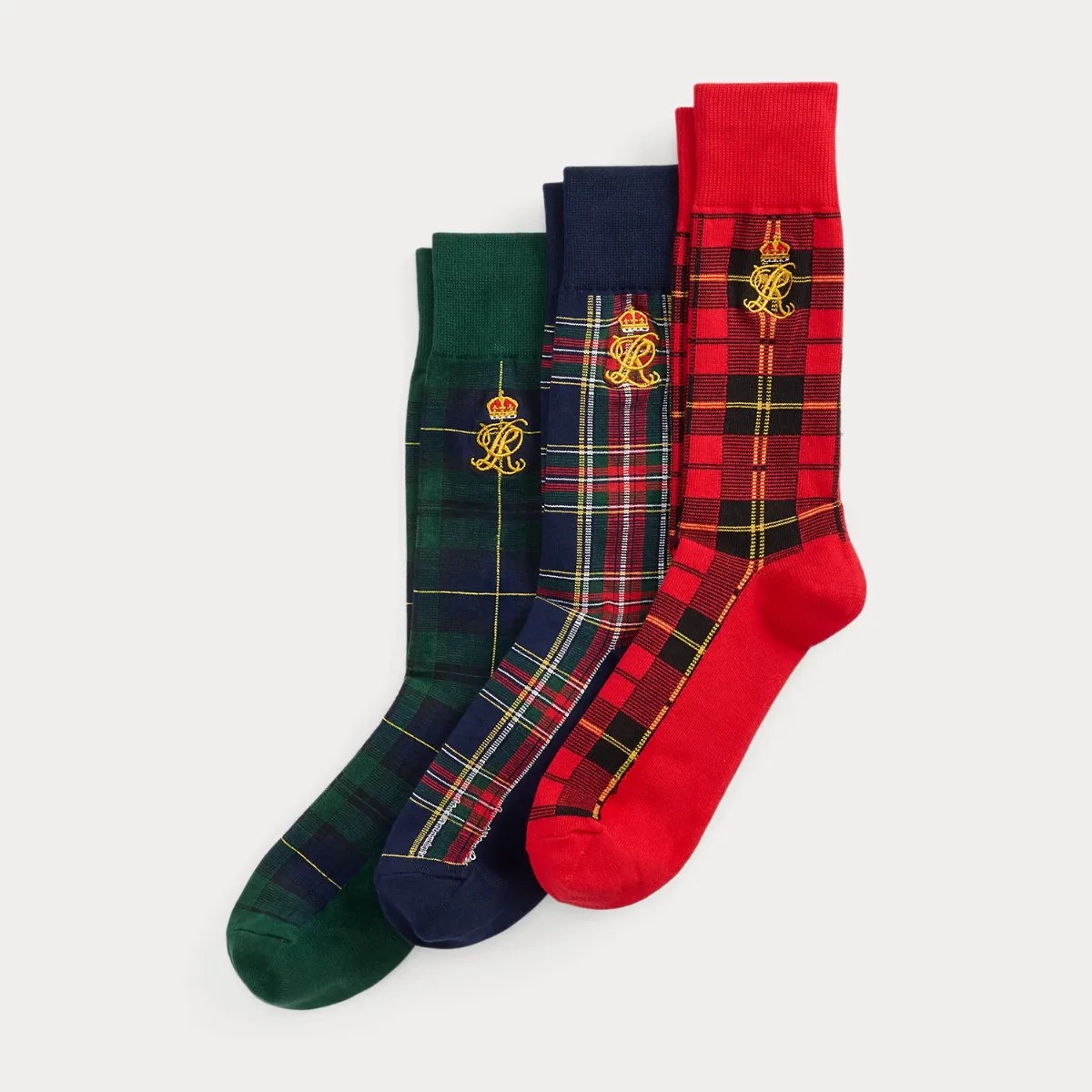 Crest-Embroidered Plaid 3-Sock Gift Set by Ralph Lauren
