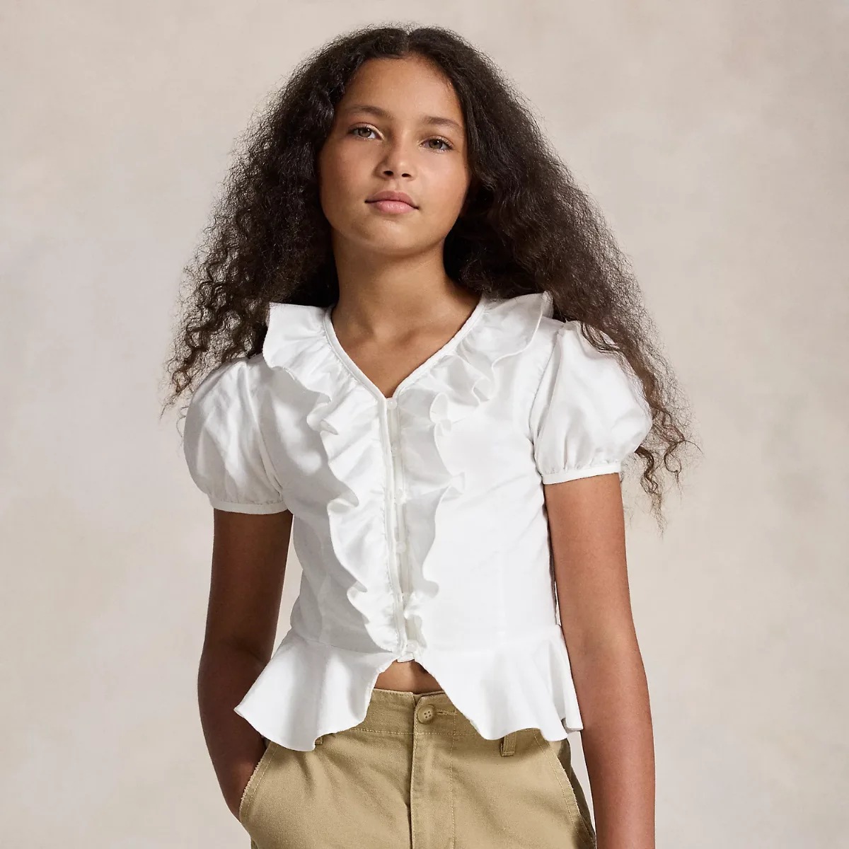 Ruffled Cotton Oxford Peplum Top by Ralph Lauren