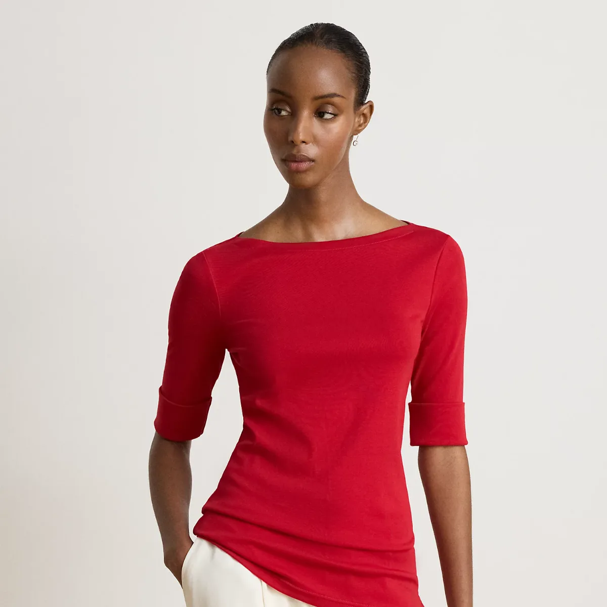Stretch Cotton Boatneck Tee by Ralph Lauren