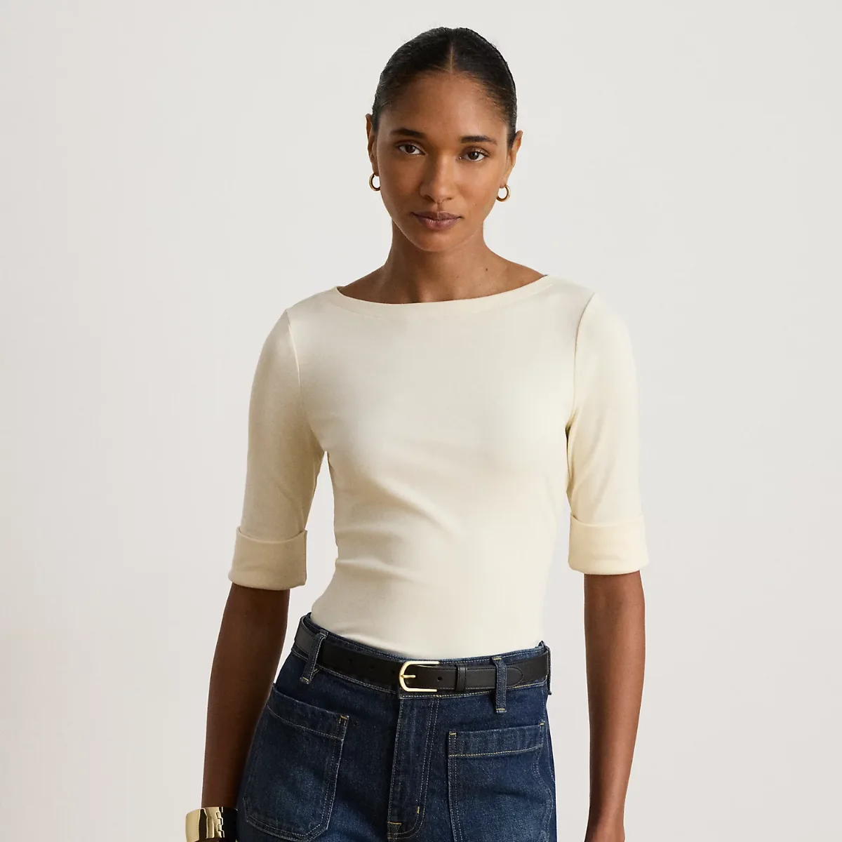 Stretch Cotton Boatneck Tee