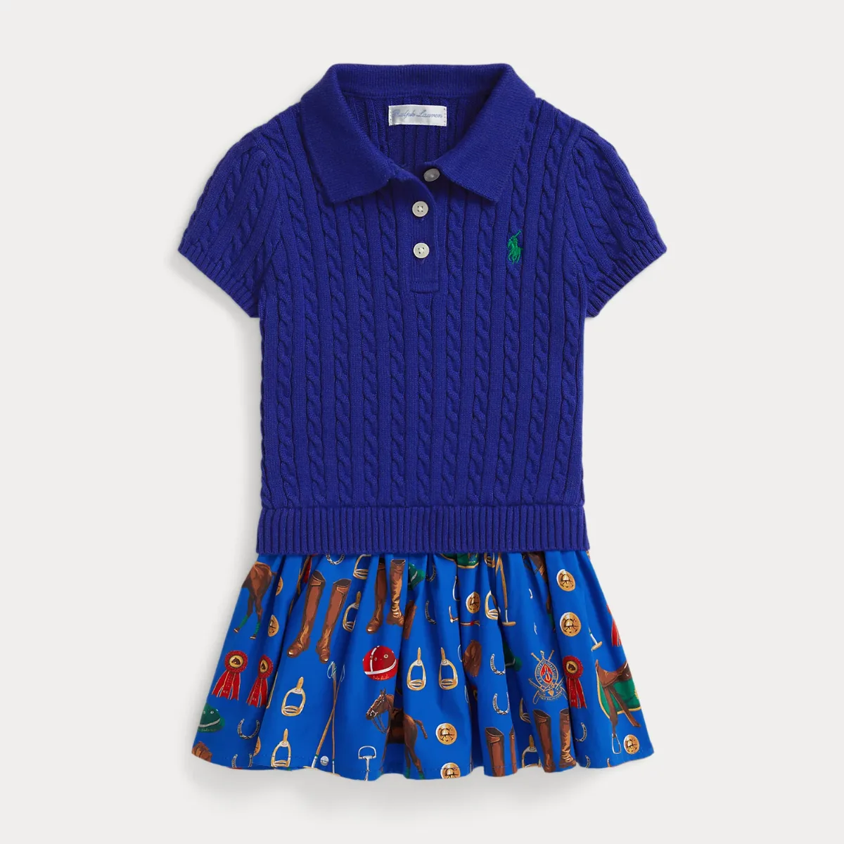Equestrian-Print Mini-Cable Cotton Dress by Ralph Lauren