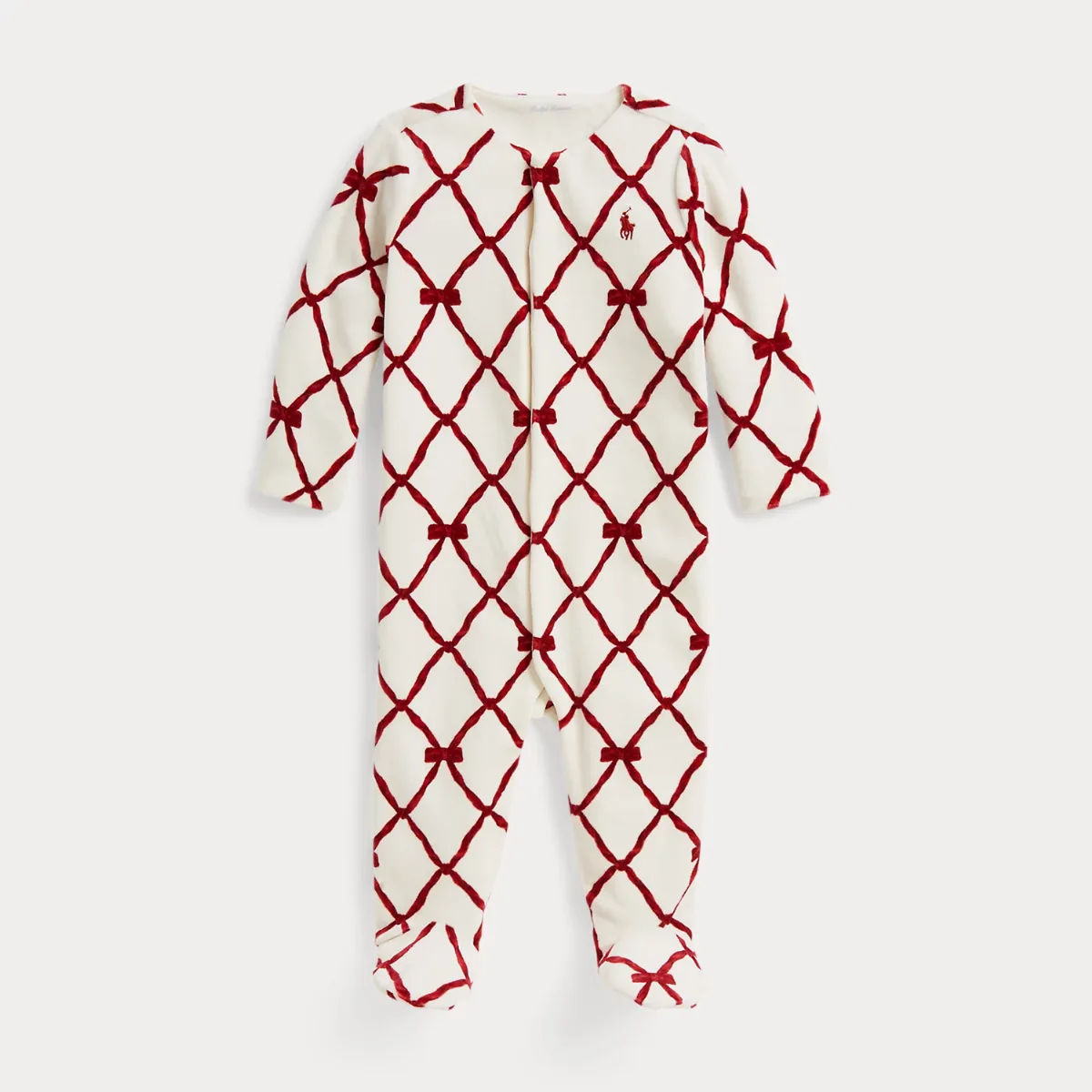 Ribbon-Print Velour Footed Coverall by Ralph Lauren