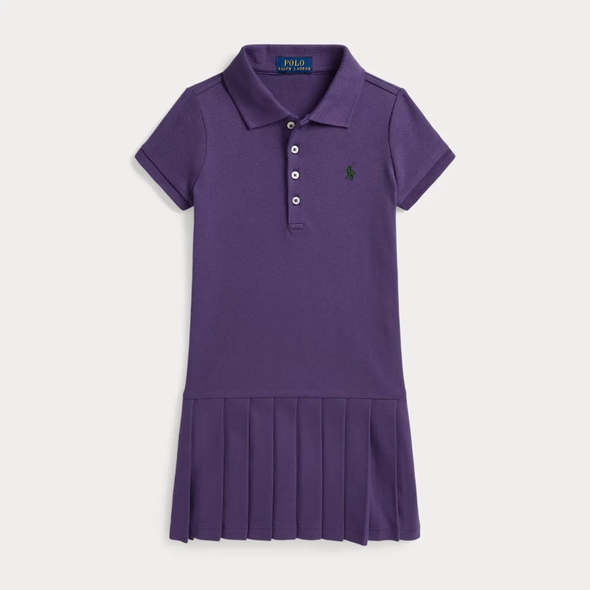 Pleated Stretch Mesh Polo Dress by Ralph Lauren