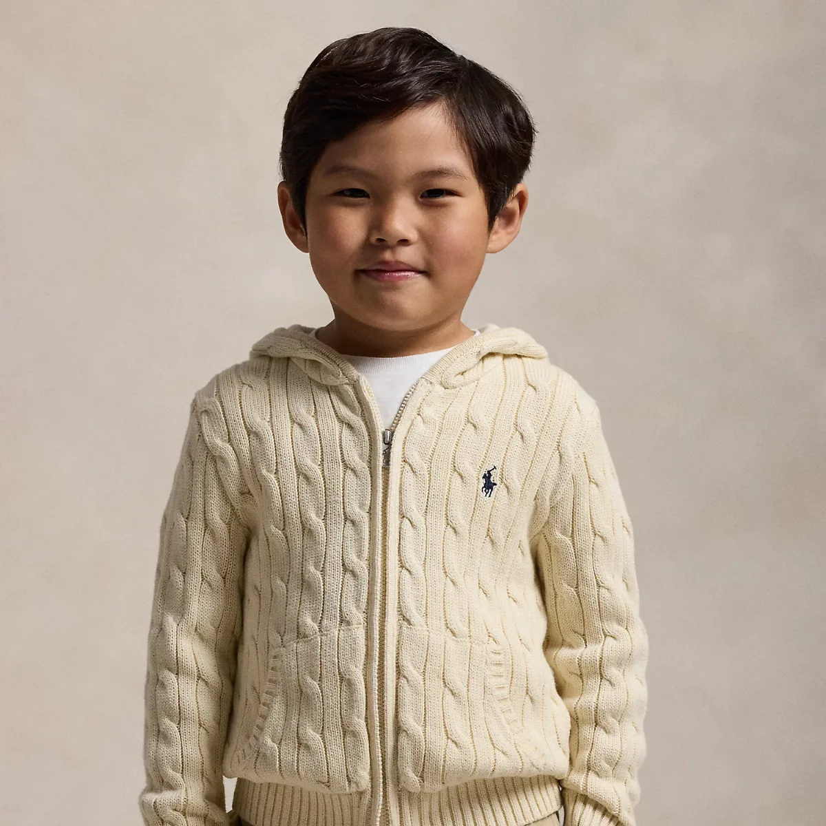 Cable Cotton Hooded Full-Zip Sweater by Ralph Lauren