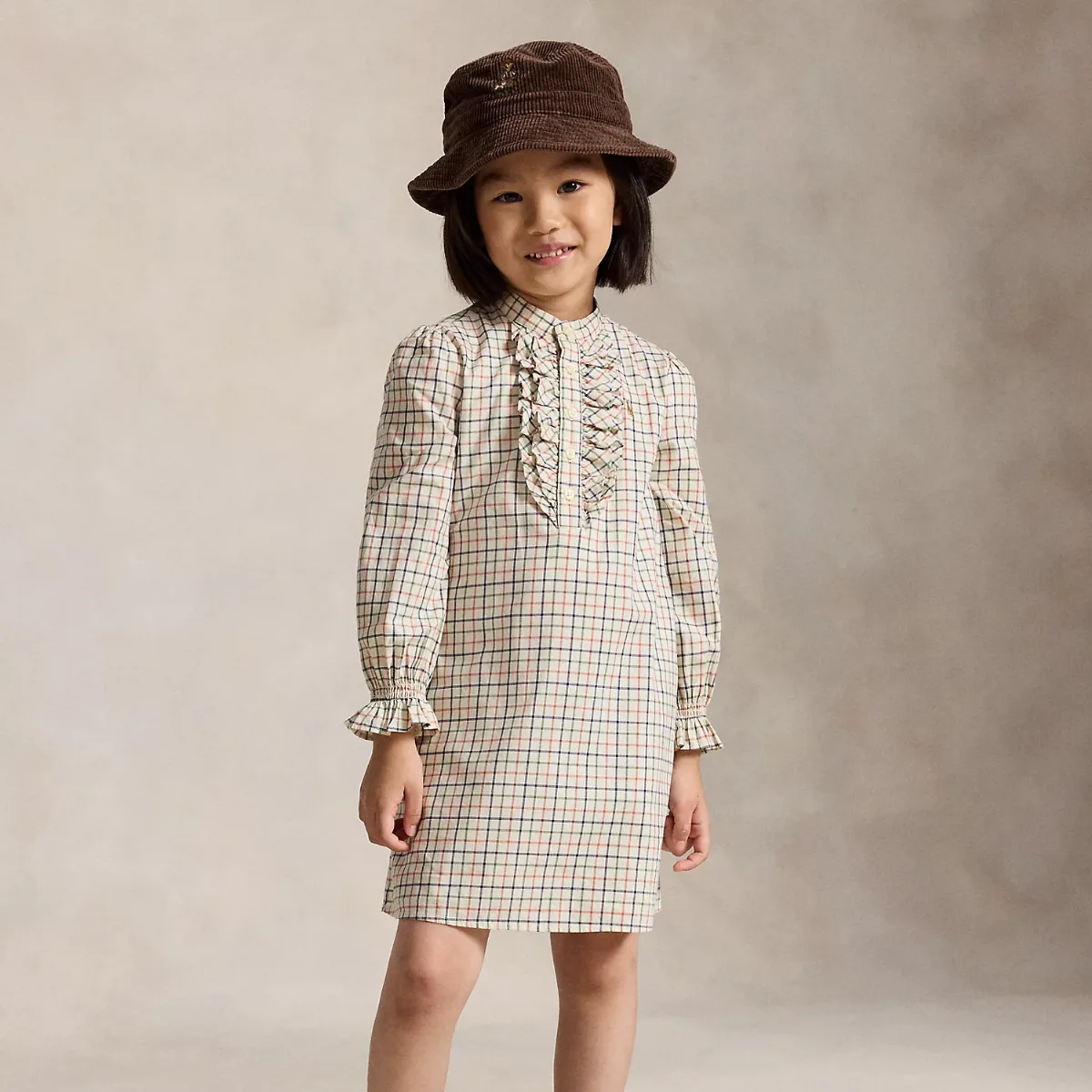 Ruffle-Trim Plaid Cotton Twill Dress by Ralph Lauren