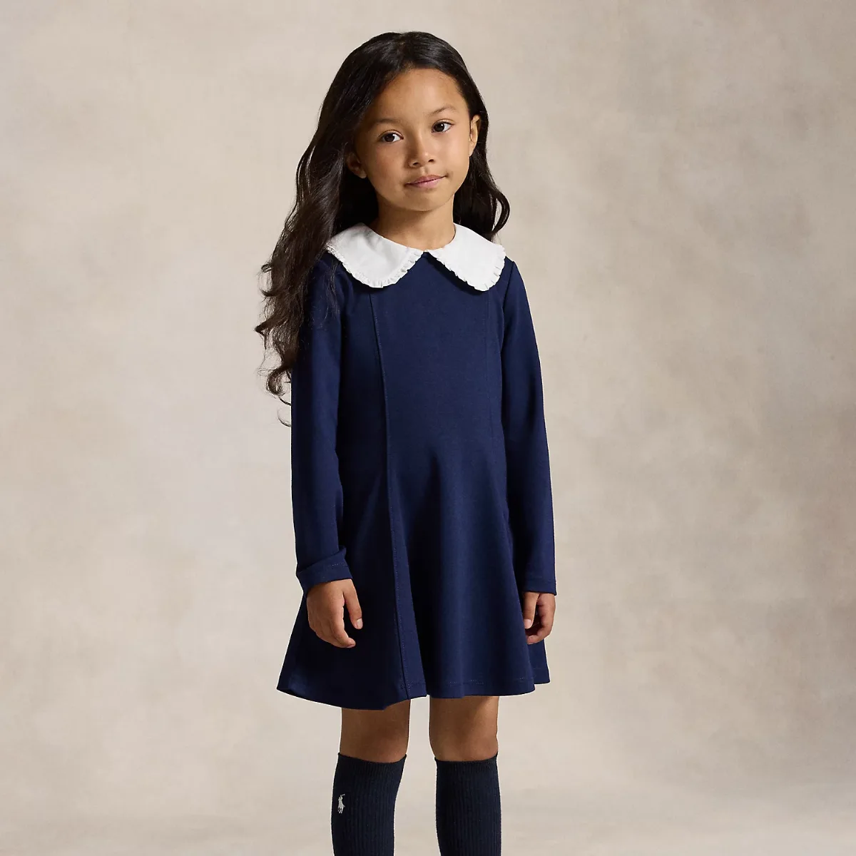 Contrast-Collar Ponte Dress by Ralph Lauren