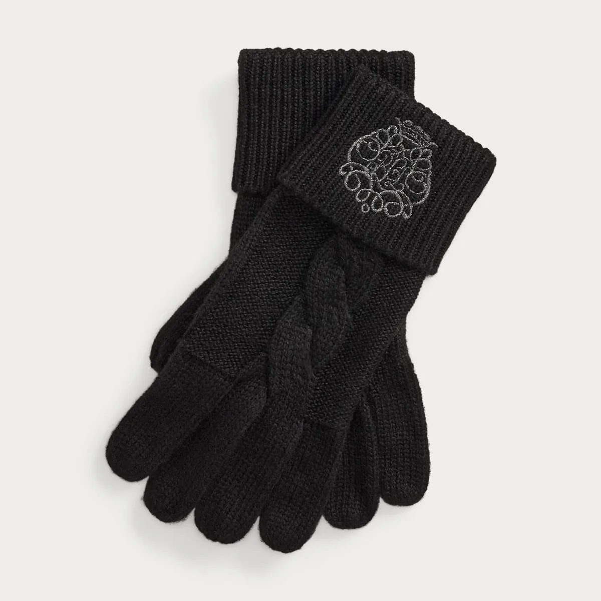 Embroidered-Crest Knit Gloves by Ralph Lauren