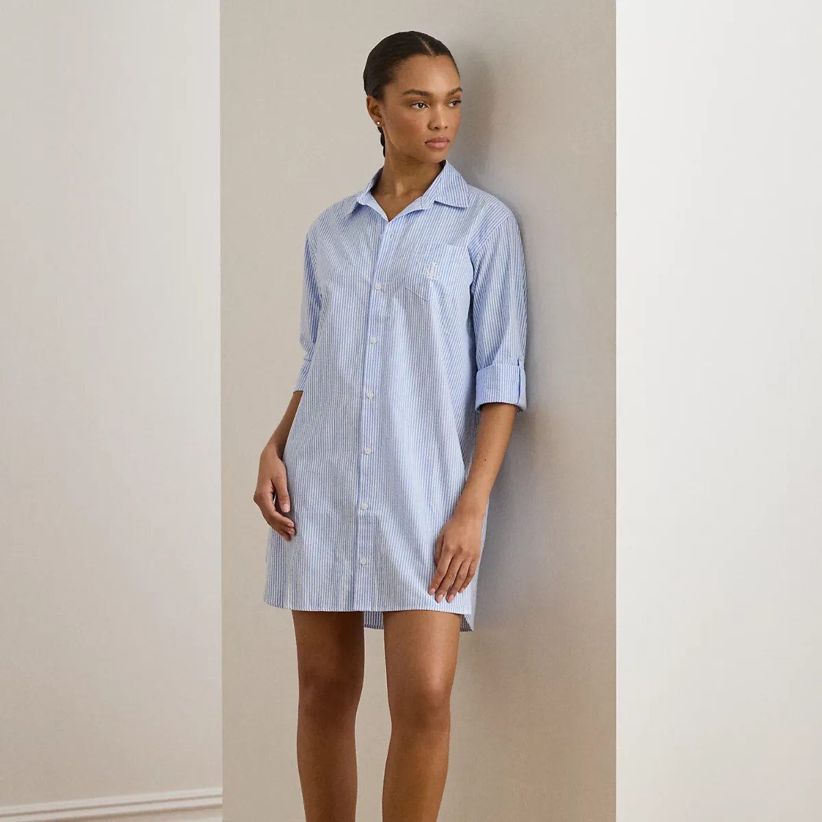 Striped Cotton Poplin Sleep Shirt