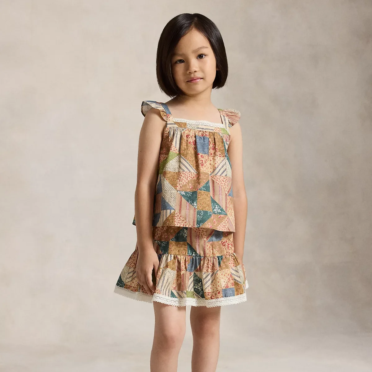 Patchwork-Print Cotton Tiered Skirt by Ralph Lauren