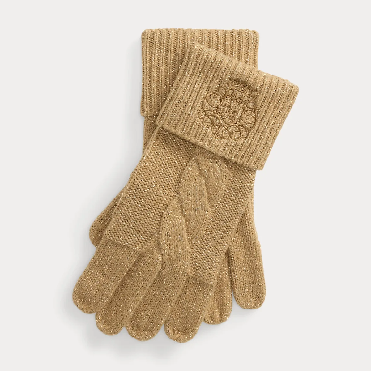 Embroidered-Crest Metallic Knit Gloves by Ralph Lauren