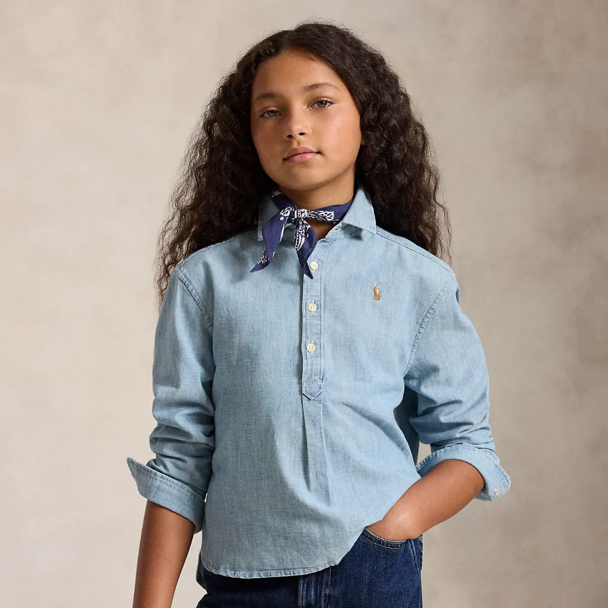Indigo Cotton Chambray Boxy Shirt by Ralph Lauren