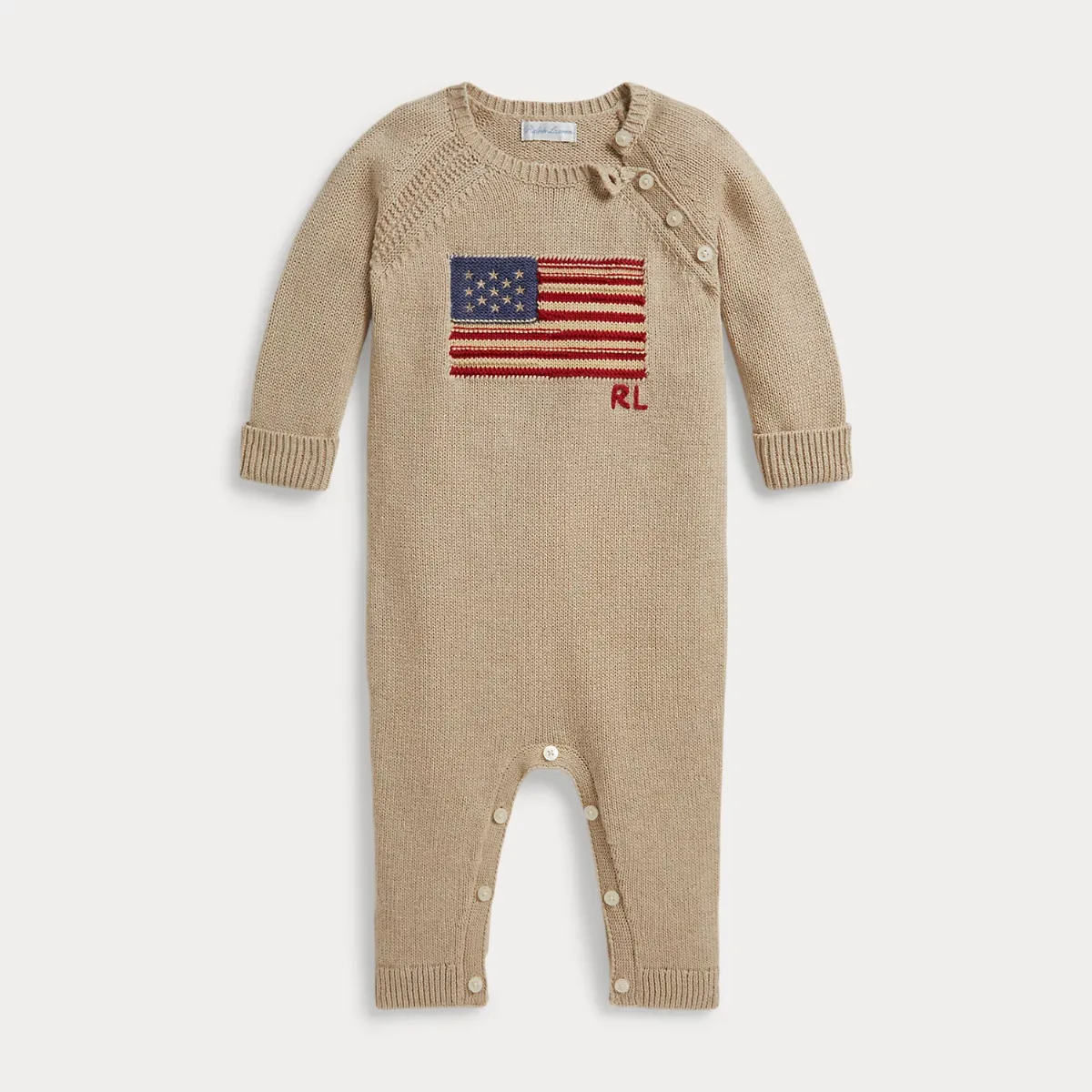 Contrast-Trim Flag Cotton Coverall by Ralph Lauren