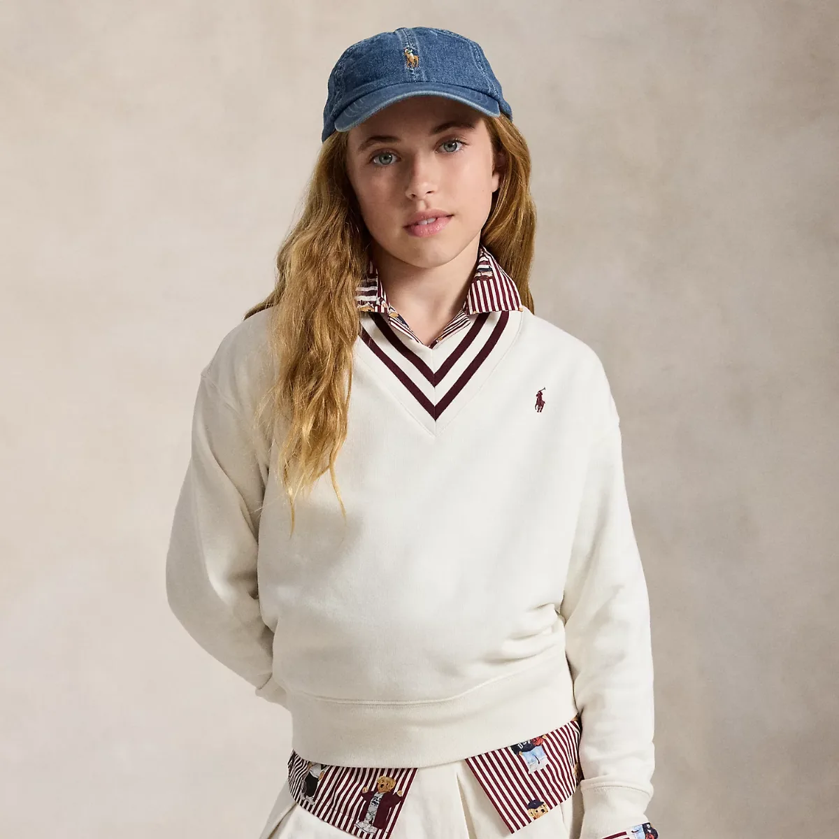 Striped Fleece V-Neck Sweatshirt by Ralph Lauren
