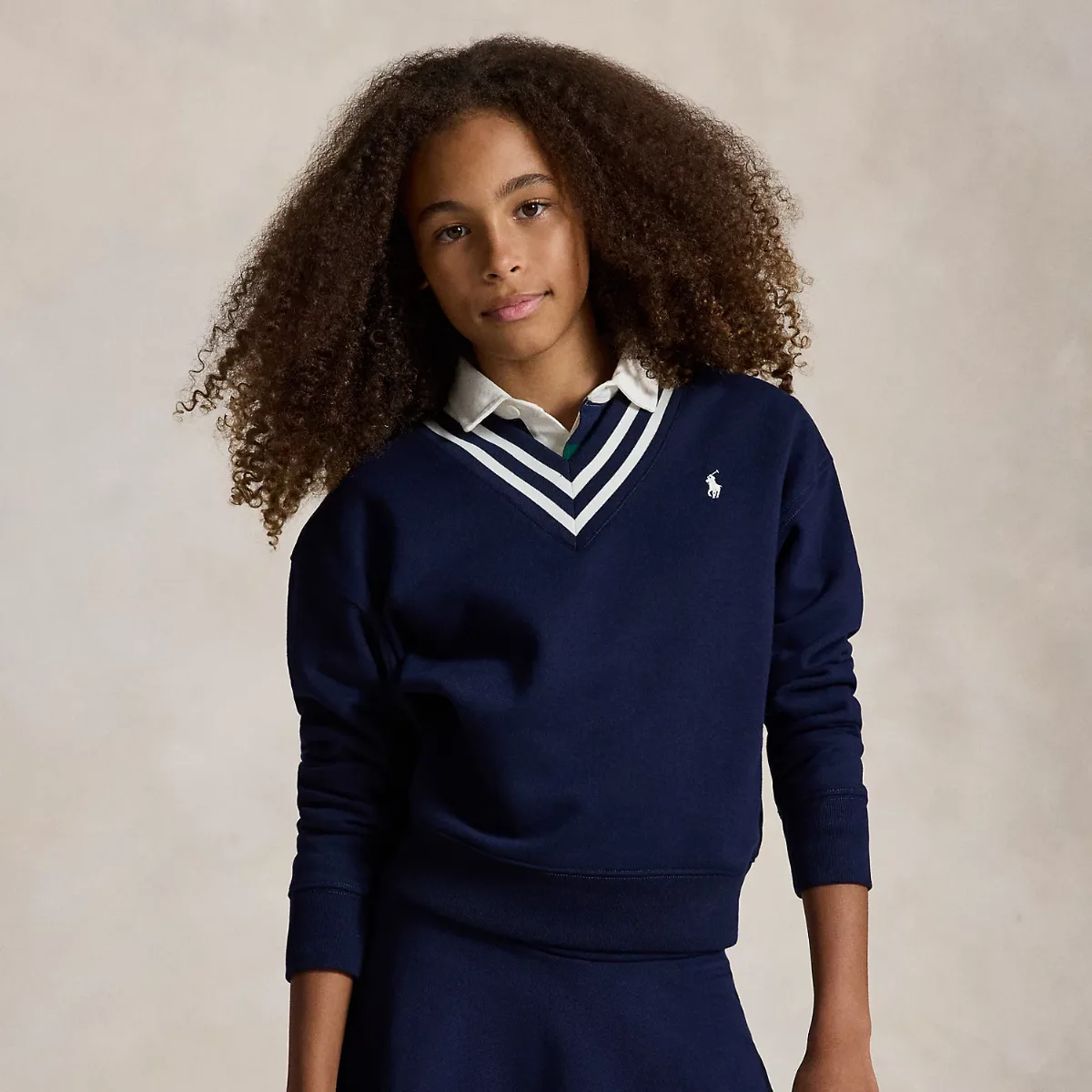 Striped Fleece V-Neck Sweatshirt by Ralph Lauren