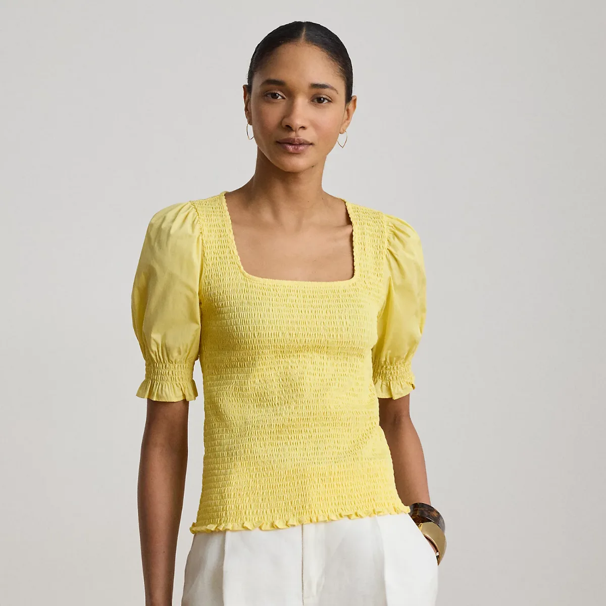Smocked Cotton Jersey Puff-Sleeve Top by Ralph Lauren