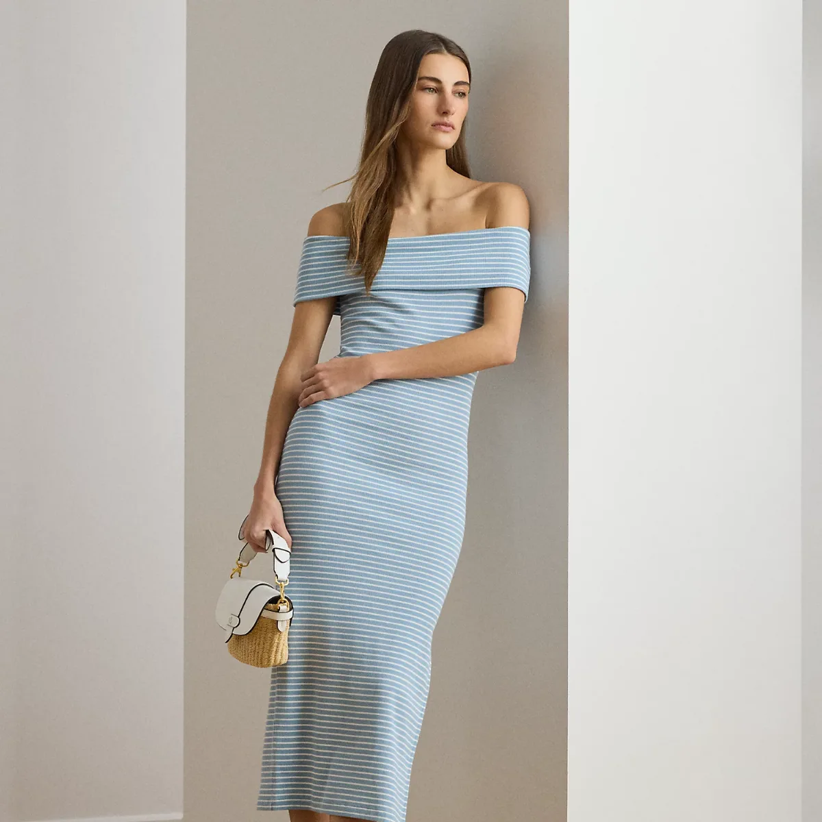 Striped Off-the-Shoulder Midi Dress by Ralph Lauren