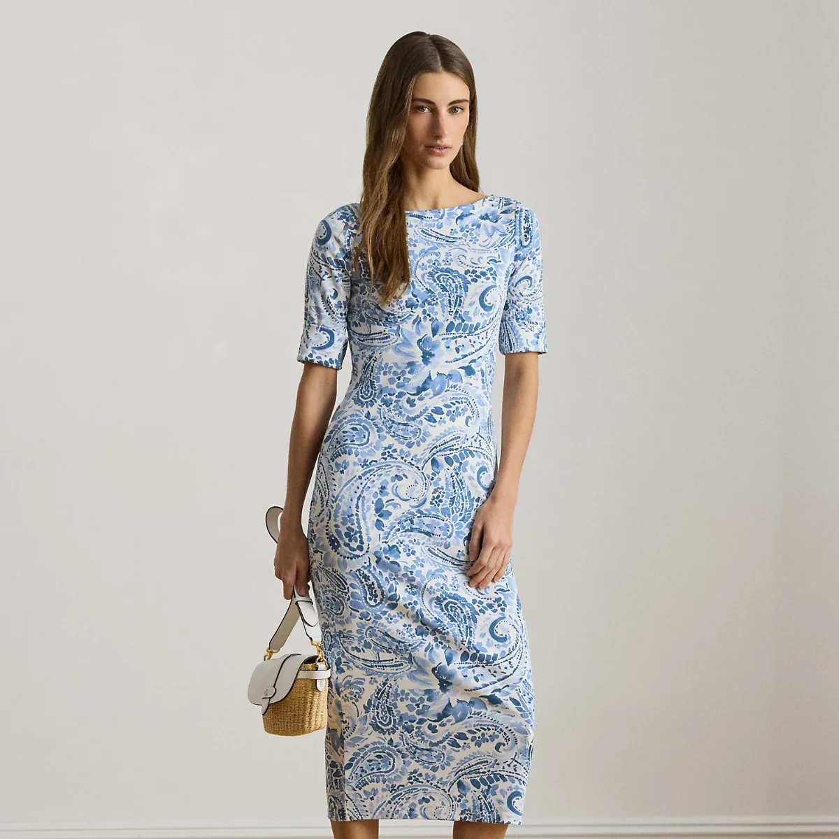 Paisley Cotton Boatneck Midi Dress by Ralph Lauren