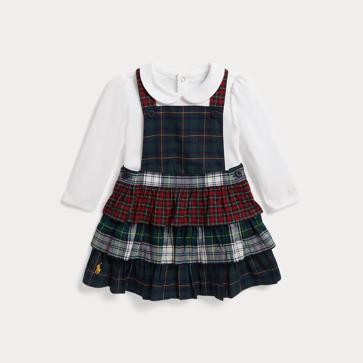 Cotton Bodysuit & Tiered Plaid Dress by Ralph Lauren