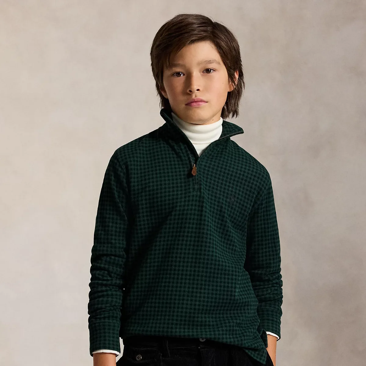 Plaid Estate-Rib Quarter-Zip Pullover by Ralph Lauren