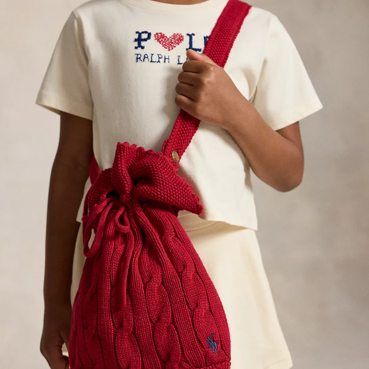 Cable-Knit Cotton Drawstring Bucket Bag by Ralph Lauren