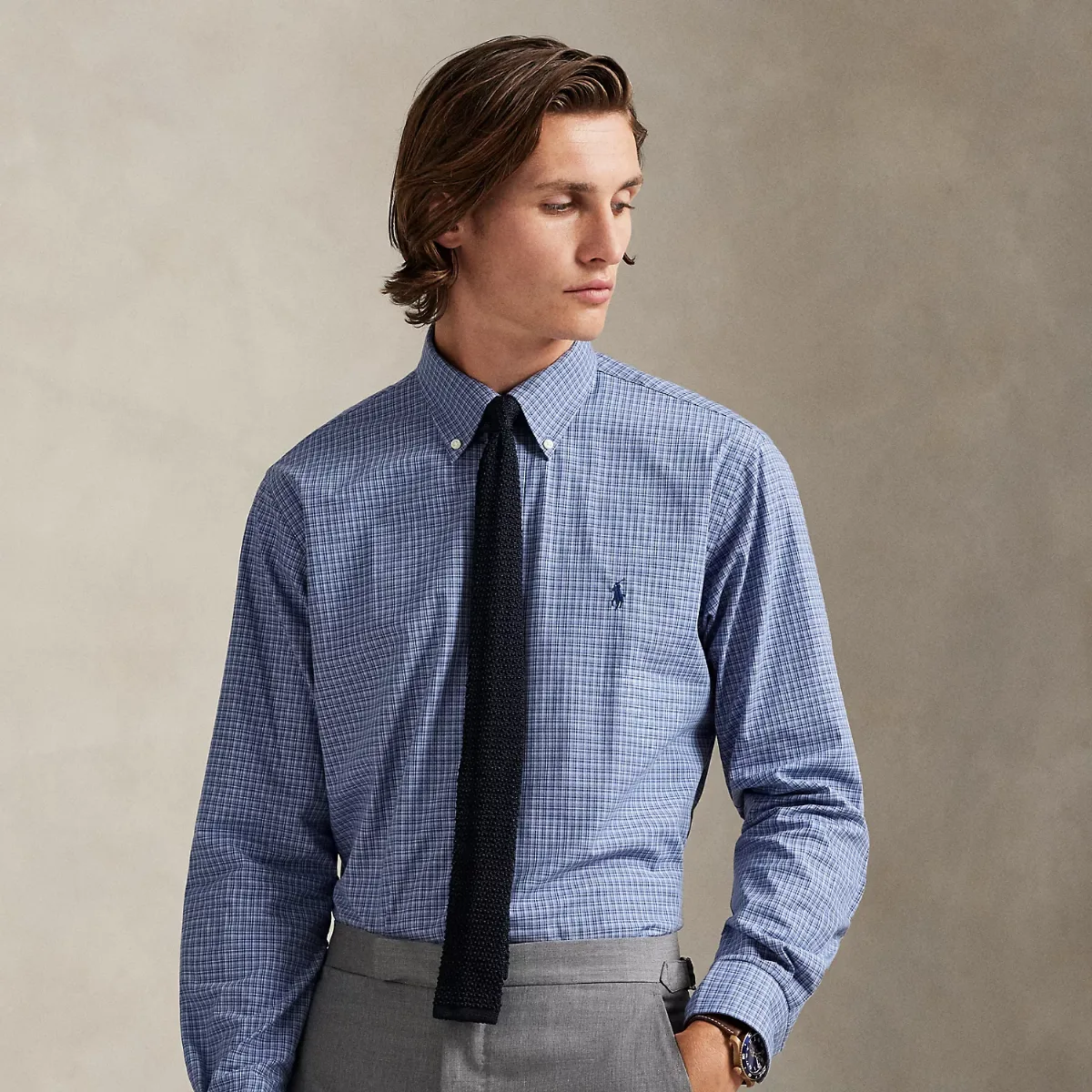 Classic Fit Checked Stretch Poplin Shirt by Ralph Lauren