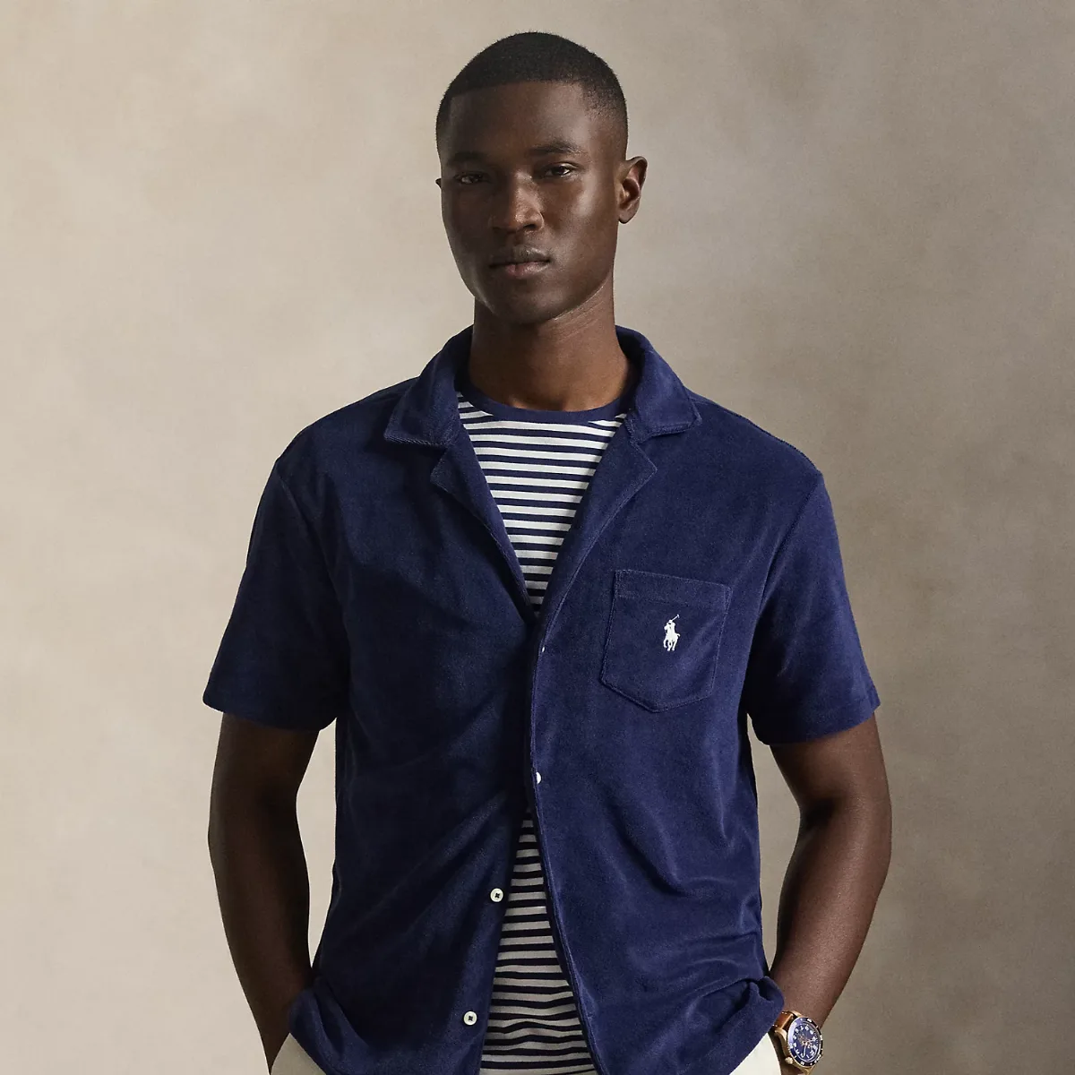 Custom Slim Fit Terry Camp Shirt by Ralph Lauren