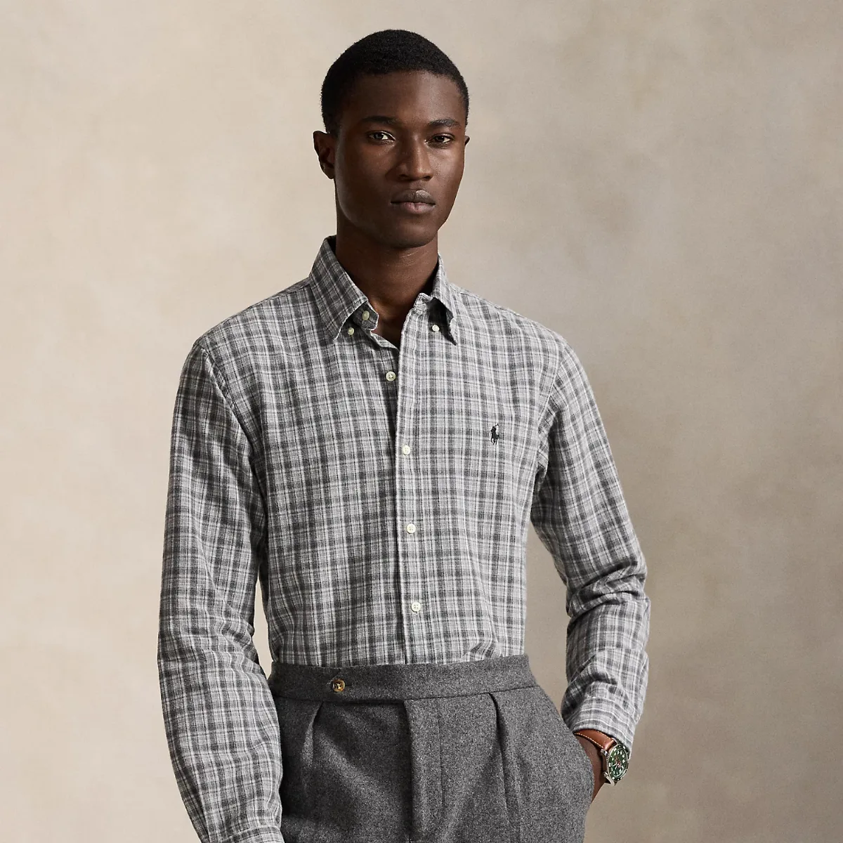 Classic Fit Plaid Brushed Oxford Shirt