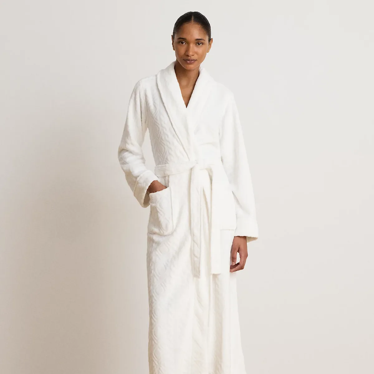 Aran-Clipped Shawl-Collar Long Robe by Ralph Lauren