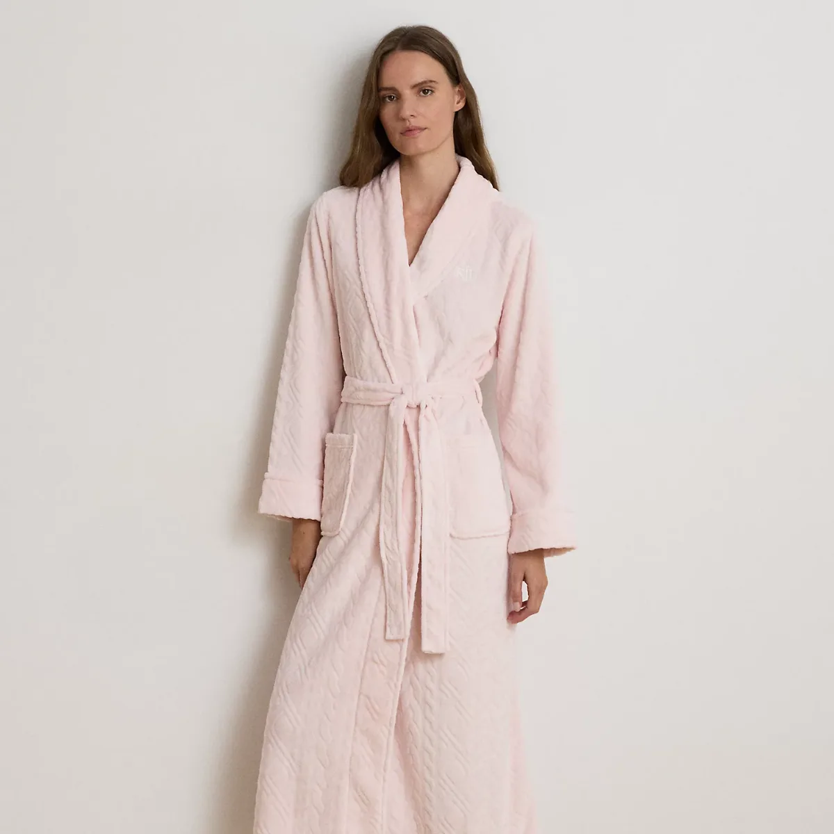 Aran-Clipped Shawl-Collar Long Robe