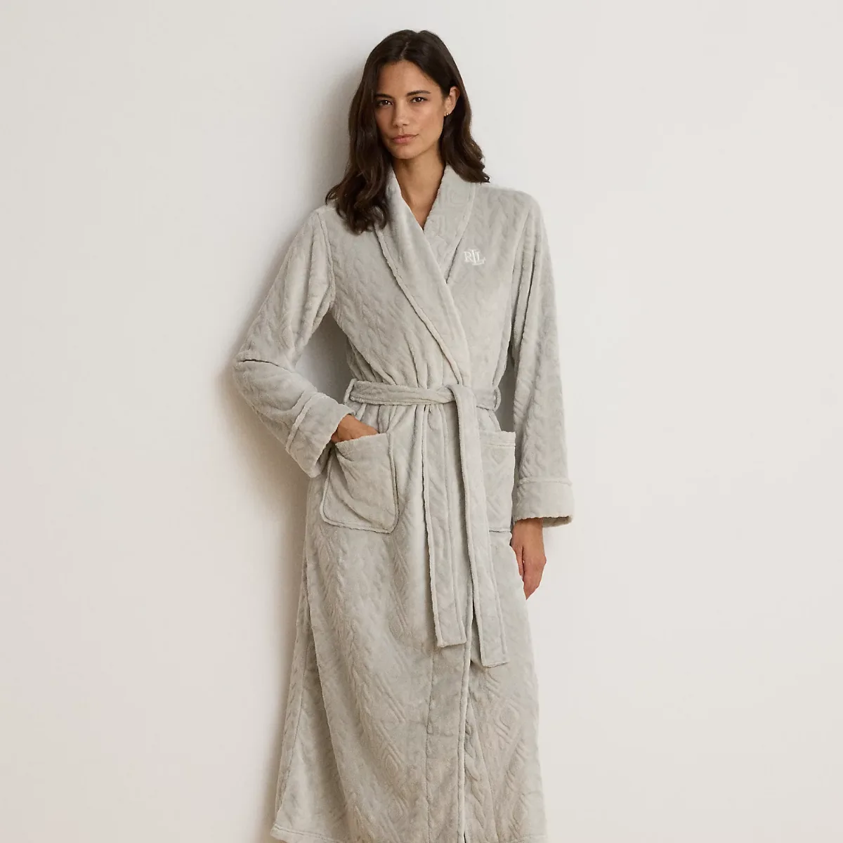 Aran-Clipped Shawl-Collar Long Robe