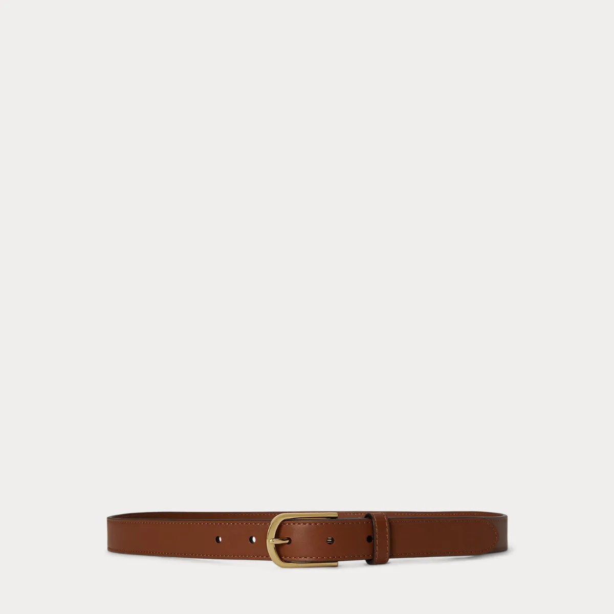 Rounded-Buckle Leather Skinny Belt