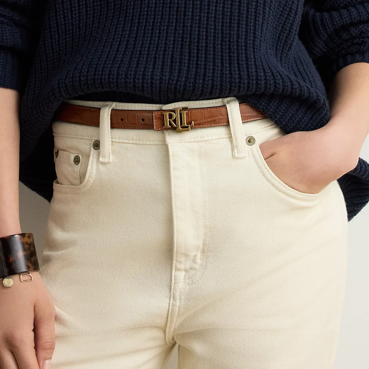 Logo Reversible Embossed Skinny Belt by Ralph Lauren