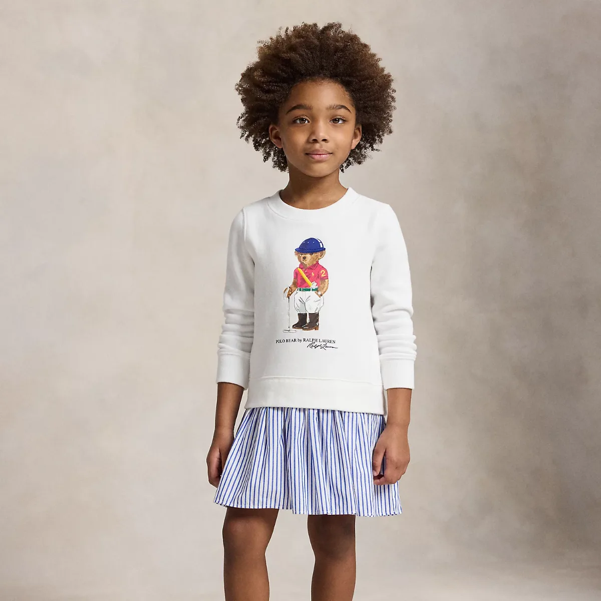 Polo Bear Striped-Skirt Fleece Dress by Ralph Lauren