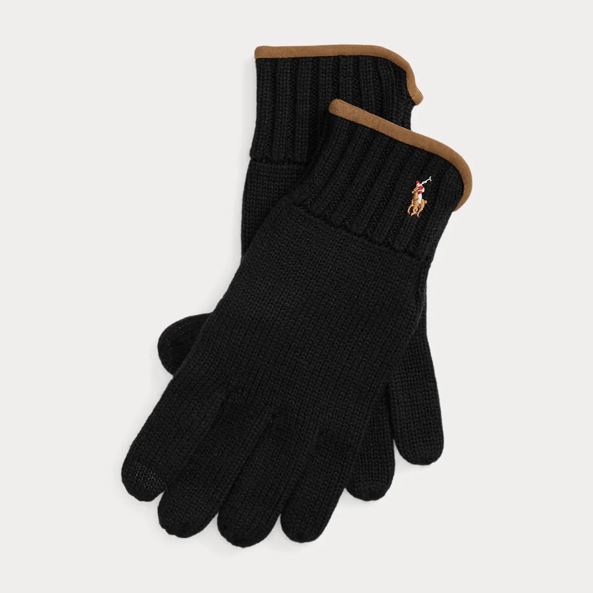 Suede-Trim Wool Touch-Screen Gloves by Ralph Lauren