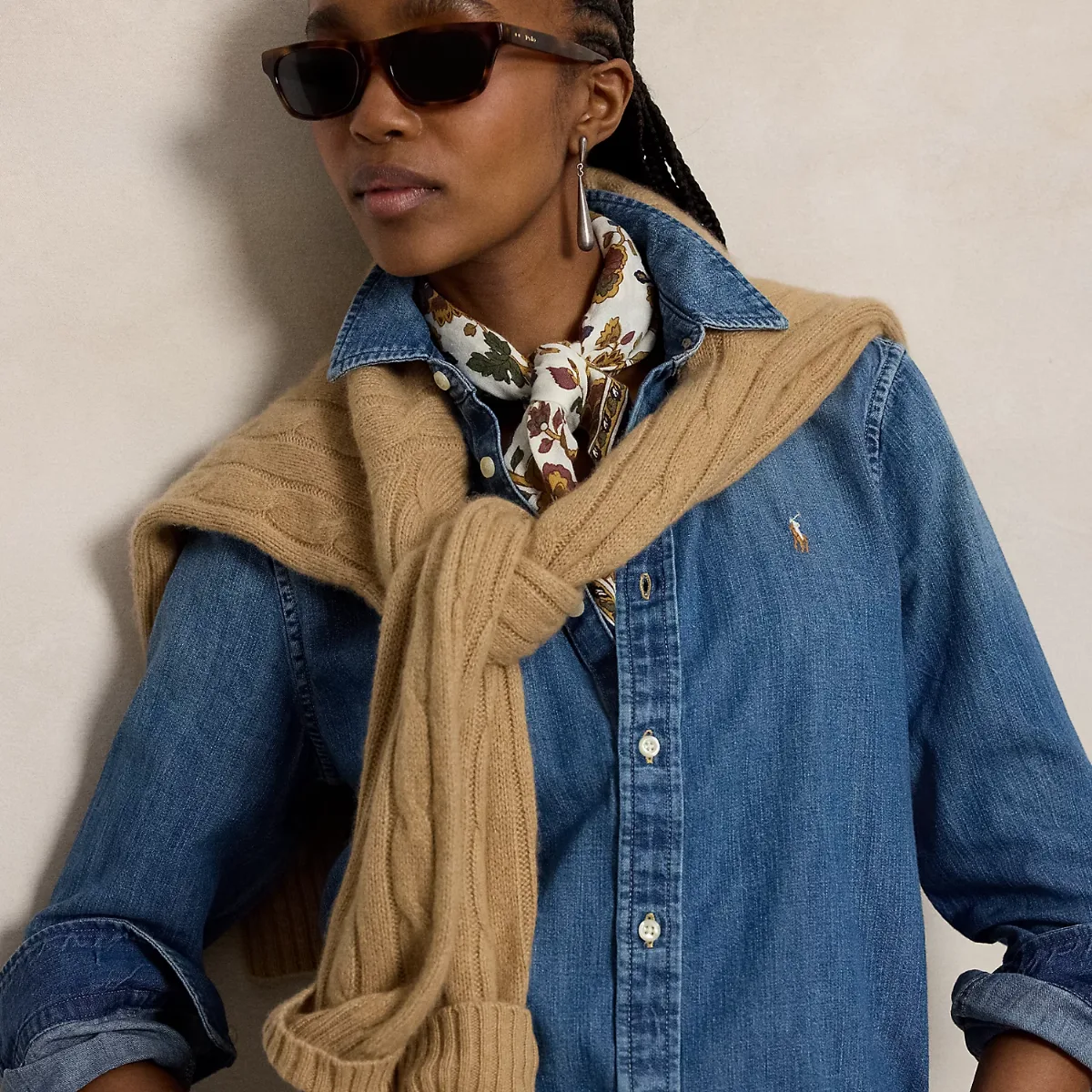 Floral Wool-Linen Square Scarf by Ralph Lauren