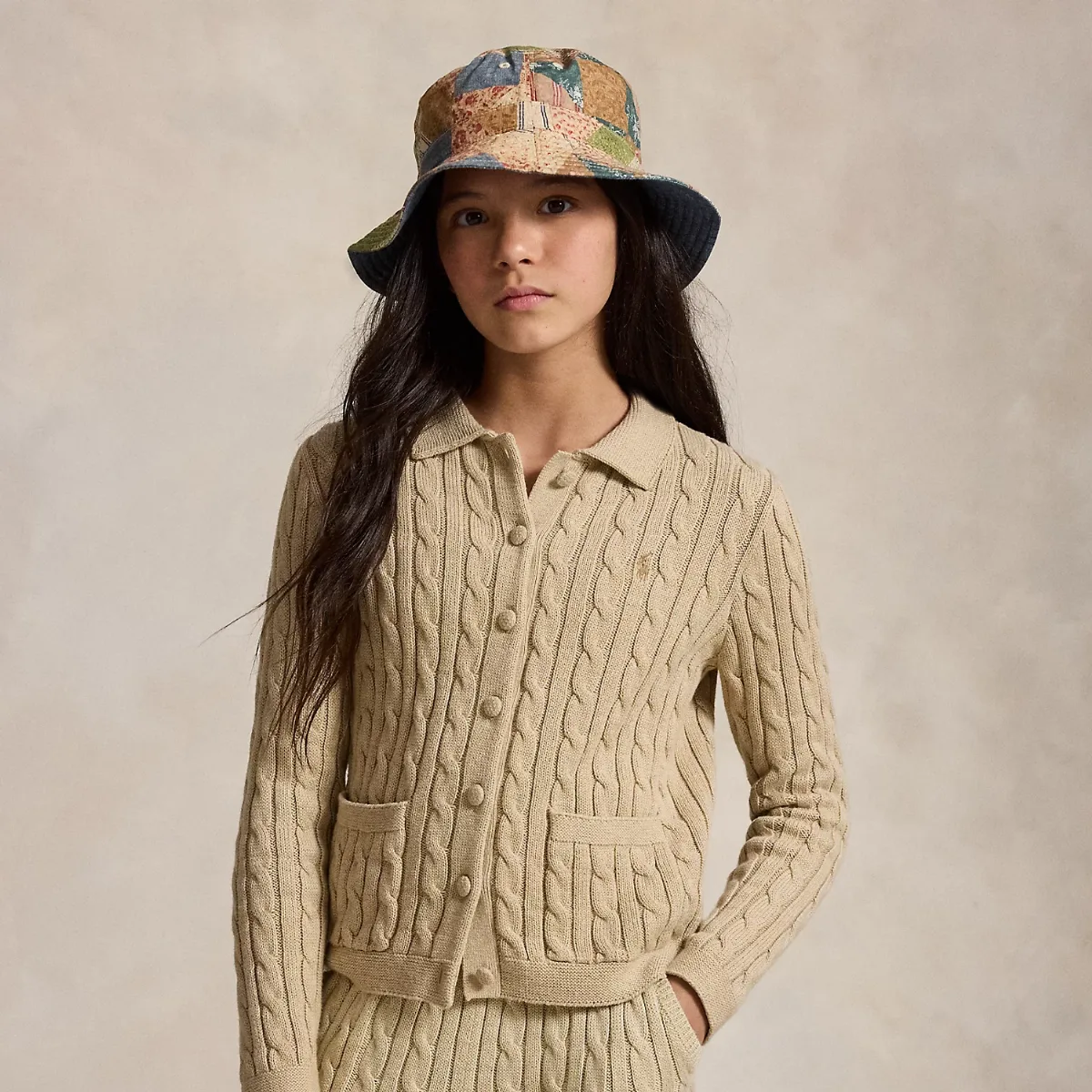 Cable-Knit Cotton Collared Cardigan by Ralph Lauren