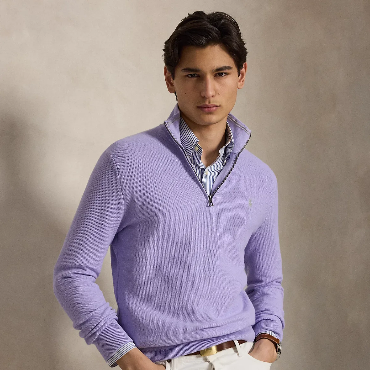 Mesh-Knit Cotton Quarter-Zip Sweater by Ralph Lauren