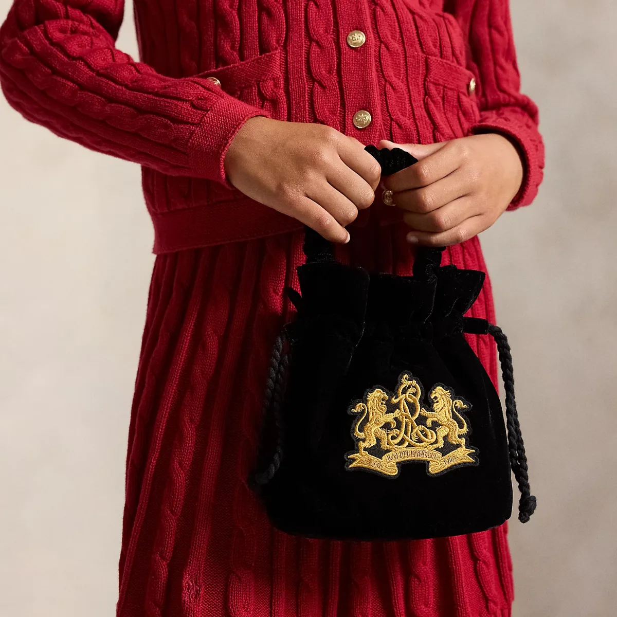 Embroidered Crest Logo Velvet Bag by Ralph Lauren
