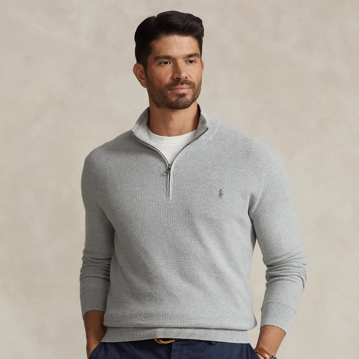 Mesh-Knit Cotton Quarter-Zip Sweater by Ralph Lauren