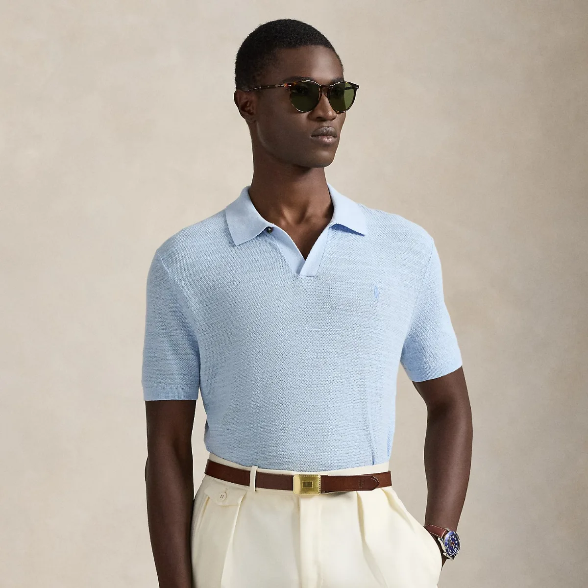 Cotton-Linen Polo-Collar Sweater by Ralph Lauren