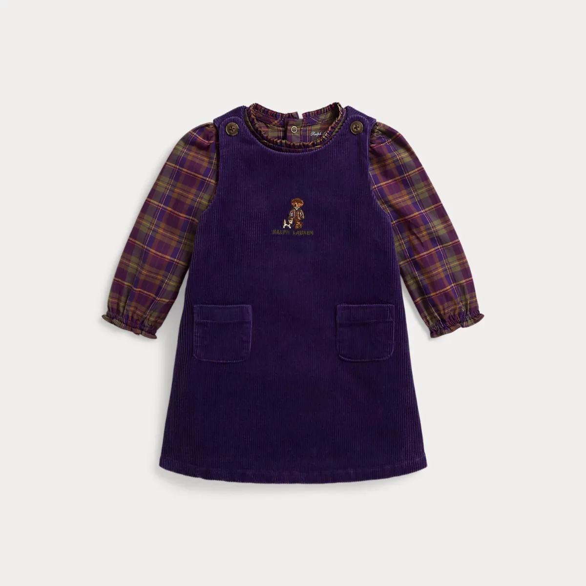 Plaid Cotton Bodysuit & Corduroy Dress by Ralph Lauren