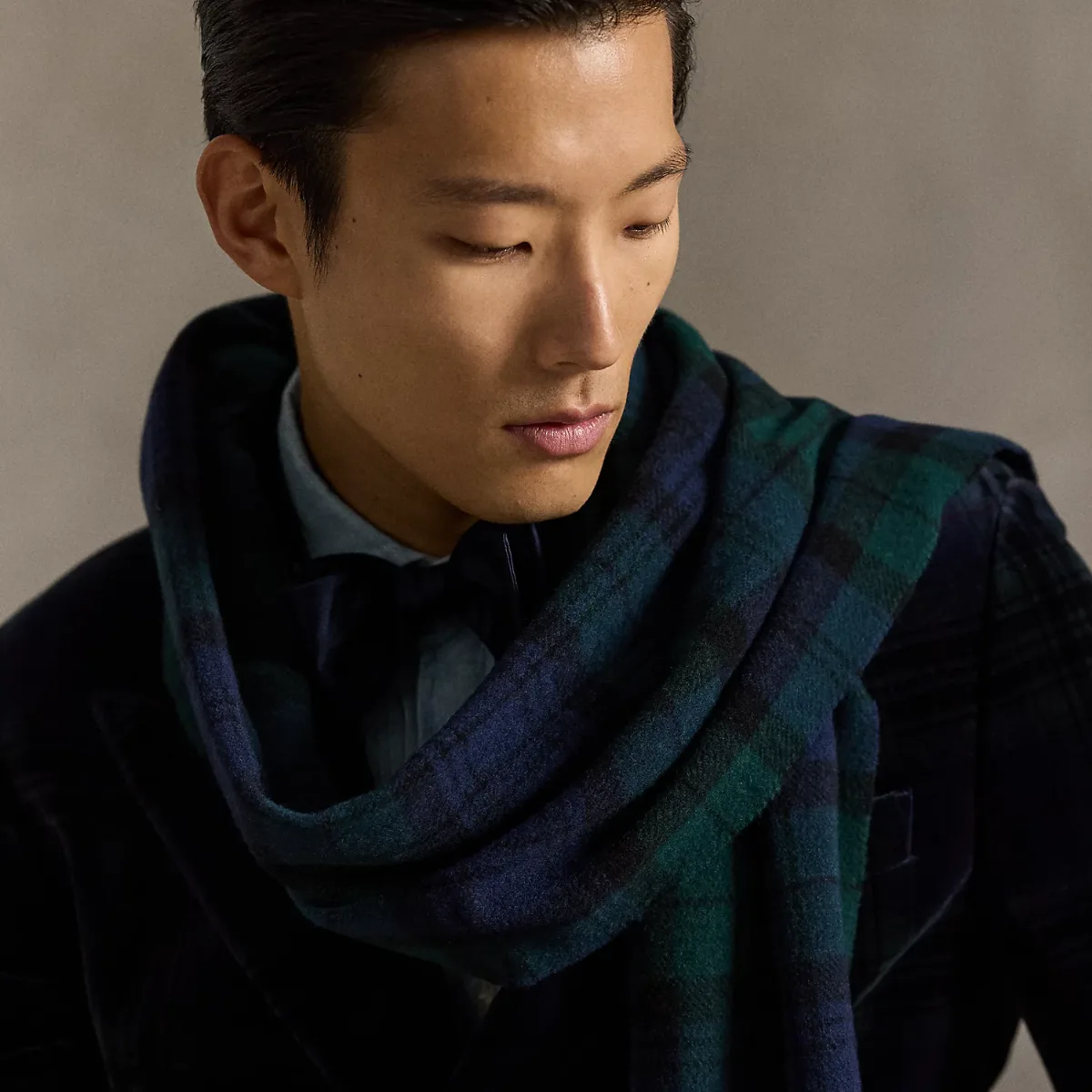 Plaid Fringe Wool Scarf by Ralph Lauren